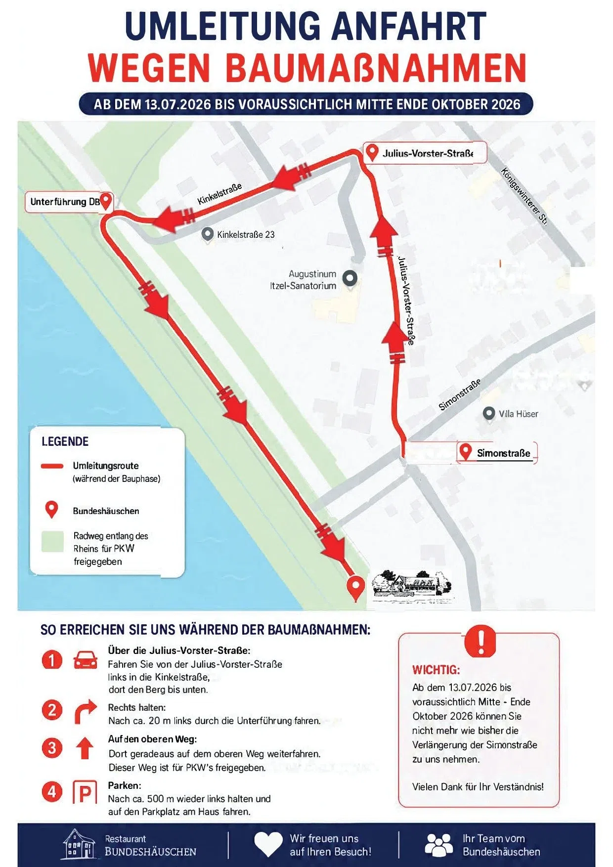 Umleitungsplan über Julius-Vorster-Straße und Kinkelstraße